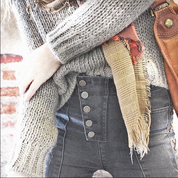 asymmetrical black button fly cropped lace up jeans - Picture 5 of 16